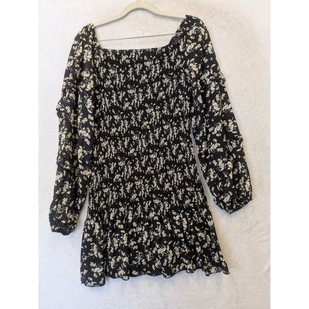 No Brand Smocked Mini Dress Women's Medium Black Floral Ruffle